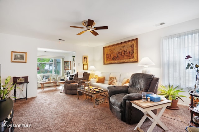 218 Mohican Ln, Little Egg Harbor, NJ 08087 - living room with carpet flooring, a ceiling fan, and baseboards
