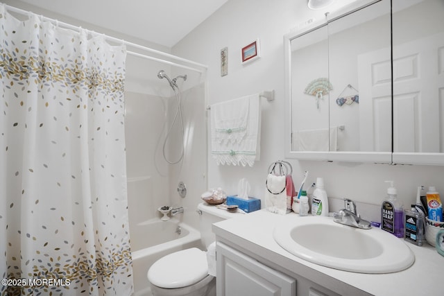 218 Mohican Ln, Little Egg Harbor, NJ 08087 - bathroom featuring vanity, shower / bath combo with shower curtain, and toilet