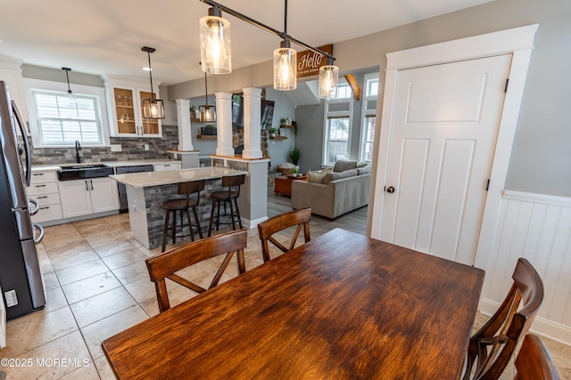 540 Vaughn Ave, Forked River, NJ 08731 - dining area with ornate columns and wainscoting