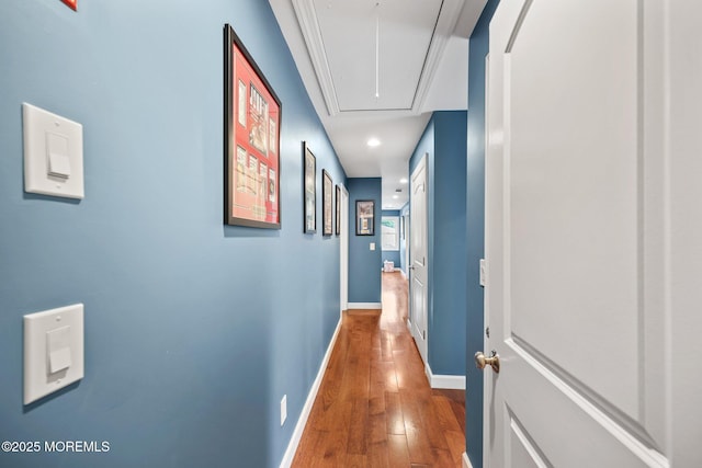 41 Revere Pl, Freehold, NJ 07728 - corridor featuring attic access, wood-type flooring, baseboards, and recessed lighting