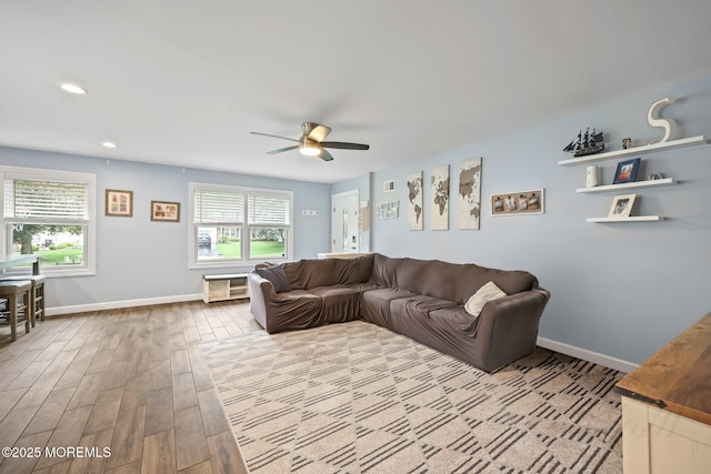 41 Revere Pl, Freehold, NJ 07728 - living area with ceiling fan, wood finished floors, baseboards, and recessed lighting