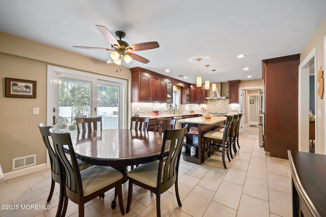 41 Revere Pl, Freehold, NJ 07728 - dining space with a ceiling fan, recessed lighting, baseboards, and light tile patterned flooring