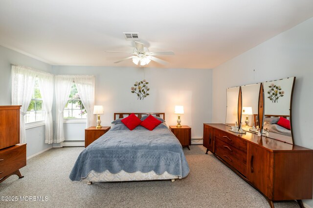 6 Manitoba Ct, Toms River, NJ 08757 - bedroom featuring light carpet, a baseboard heating unit, a ceiling fan, and baseboards