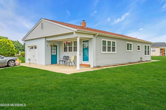 81 Encinitas Dr, Toms River, NJ 08757 - back of house with a chimney, a yard, an attached garage, and a porch