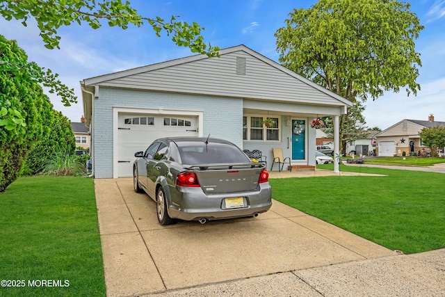 81 Encinitas Dr, Toms River, NJ 08757 - view of front facade with concrete driveway, brick siding, a front yard, and a garage