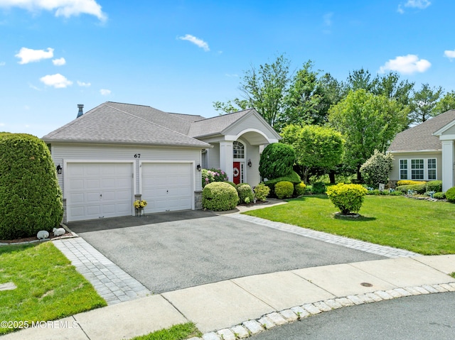67 Isabella Dr, Manchester, NJ 08759 - view of front of house with an attached garage, asphalt driveway, a front yard, and roof with shingles