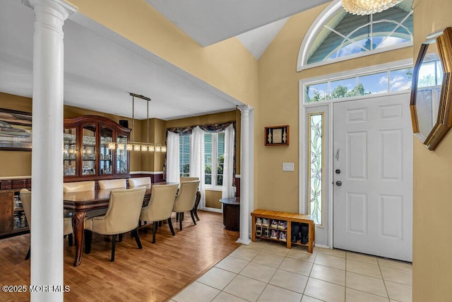 9 Rachel Ct, Jackson, NJ 08527 - entrance foyer with decorative columns, healthy amount of natural light, and light tile patterned floors