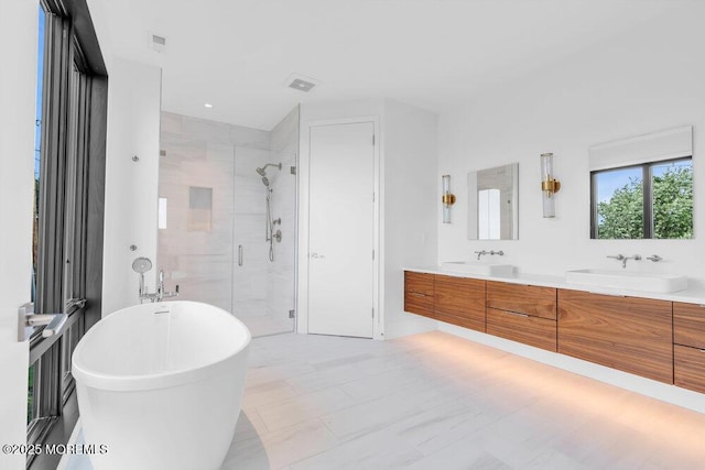 2 Brant Dr Lot 5.01, Atlantic Highlands, NJ 07716 - bathroom featuring a stall shower, a soaking tub, and double vanity