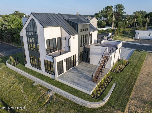 2 Brant Dr Lot 5.01, Atlantic Highlands, NJ 07716 - rear view of property with a standing seam roof, stairs, and a metal roof