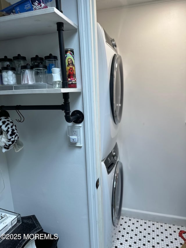 138 Oak Dr, Manchester, NJ 08759 - laundry area featuring stacked washer / dryer