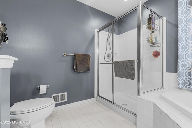 1 Kennedy Ct, Jackson, NJ 08527 - bathroom featuring a bath, tile patterned floors, a stall shower, and toilet