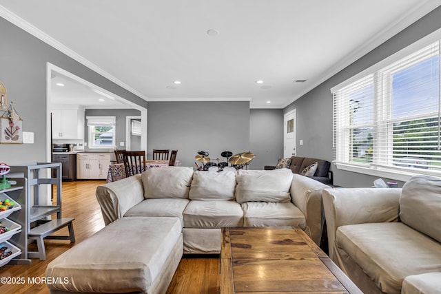 18 Delaware Ave, West Long Branch, NJ 07764 - living area with recessed lighting, ornamental molding, and light wood-type flooring