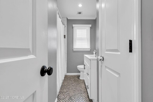 18 Delaware Ave, West Long Branch, NJ 07764 - full bath featuring ornamental molding, vanity, and a shower with curtain