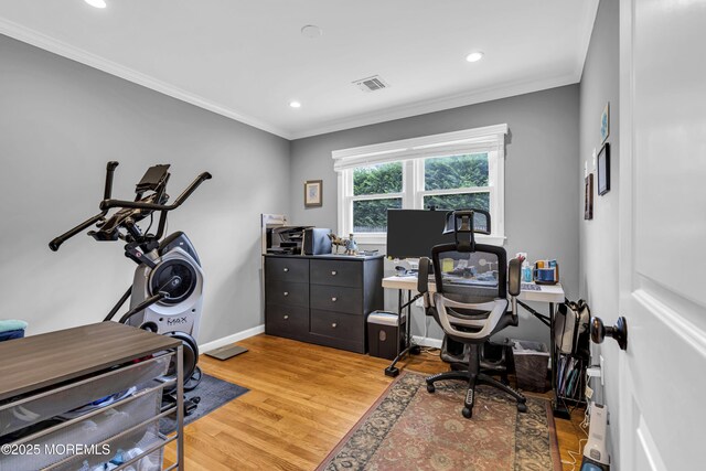 18 Delaware Ave, West Long Branch, NJ 07764 - office area with light wood-style flooring, crown molding, and recessed lighting