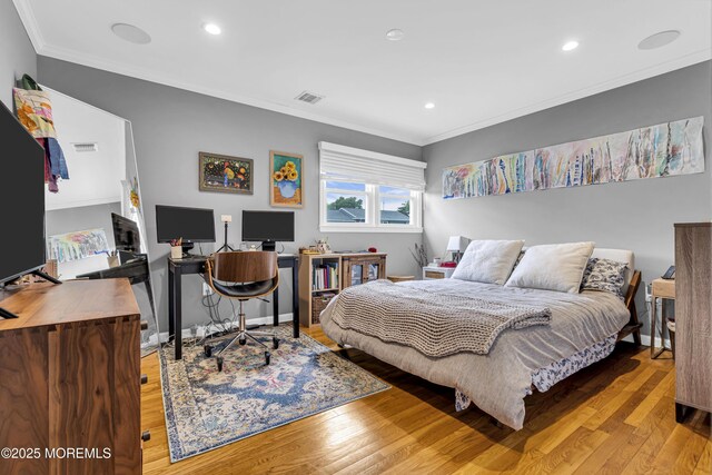 18 Delaware Ave, West Long Branch, NJ 07764 - bedroom featuring ornamental molding, light wood-type flooring, an office area, and recessed lighting