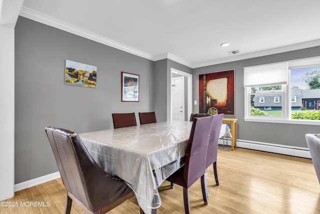 20 Delaware Ave, West Long Branch, NJ 07764 - dining area featuring a baseboard heating unit, ornamental molding, light wood-style flooring, and recessed lighting