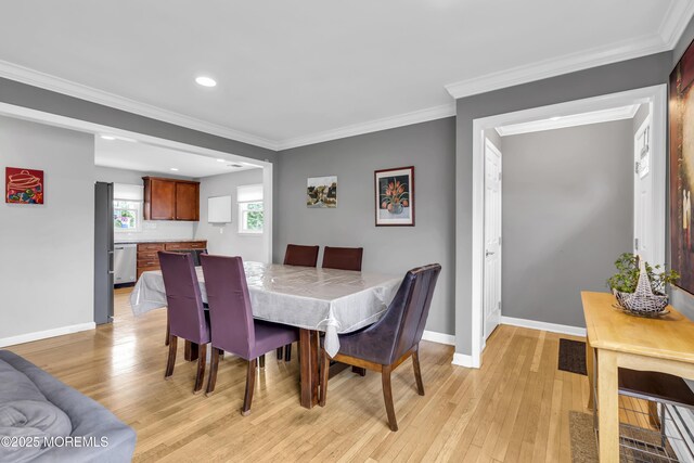 20 Delaware Ave, West Long Branch, NJ 07764 - dining room with light wood finished floors, ornamental molding, and recessed lighting