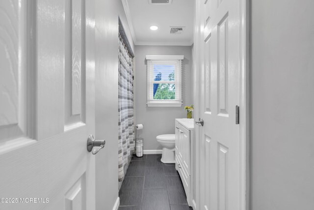 20 Delaware Ave, West Long Branch, NJ 07764 - full bathroom with crown molding, vanity, and a shower with shower curtain