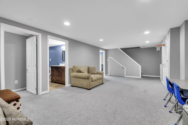 20 Delaware Ave, West Long Branch, NJ 07764 - living area featuring carpet, recessed lighting, and stairs