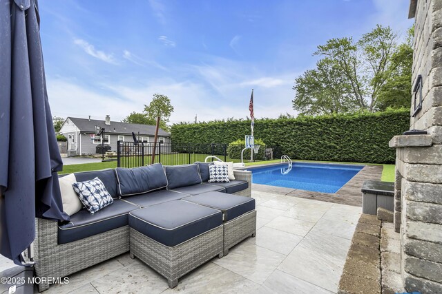 20 Delaware Ave, West Long Branch, NJ 07764 - view of pool featuring an outdoor living space, a patio, and a fenced backyard
