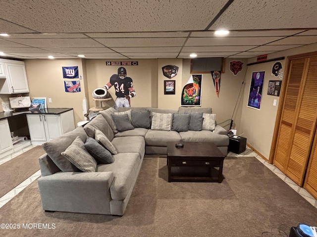 56 Turnberry Cir Unit 138, Toms River, NJ 08753 - living area with carpet flooring, a paneled ceiling, and recessed lighting