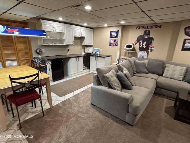 56 Turnberry Cir Unit 138, Toms River, NJ 08753 - living area with a drop ceiling, light colored carpet, recessed lighting, and light tile patterned floors