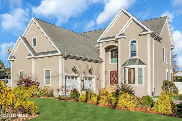 13 Cedar Tree Ln, Toms River, NJ 08753 - view of front facade featuring stucco siding, a front yard, and roof with shingles