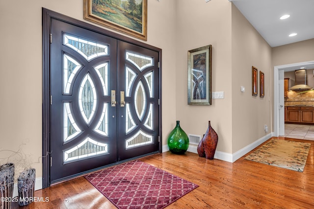 13 Cedar Tree Ln, Toms River, NJ 08753 - entrance foyer with baseboards, french doors, wood finished floors, and recessed lighting