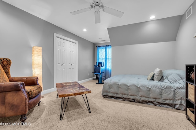 13 Cedar Tree Ln, Toms River, NJ 08753 - bedroom featuring carpet, recessed lighting, baseboards, a closet, and a ceiling fan