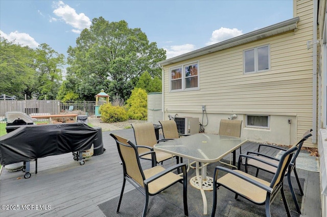 4 Calt Dr, Hazlet, NJ 07730 - wooden deck with outdoor dining space, central air condition unit, and grilling area