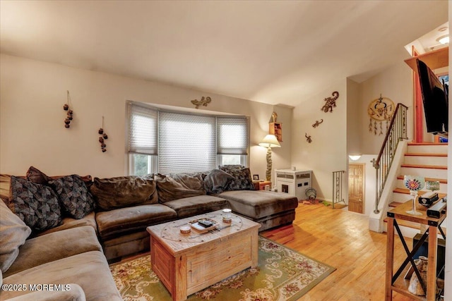 4 Calt Dr, Hazlet, NJ 07730 - living room with light wood-style floors, stairs, and lofted ceiling