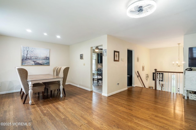 20 Sugarbush Rd, Howell, NJ 07731 - dining area featuring wood finished floors, a ceiling fan, a chandelier, recessed lighting, and baseboards