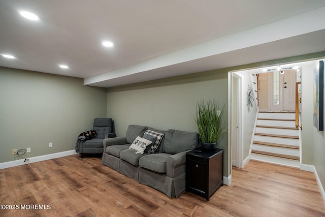 20 Sugarbush Rd, Howell, NJ 07731 - living area featuring baseboards, light wood-style flooring, recessed lighting, and stairway