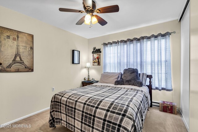 28 Mansfield Ave, Manchester, NJ 08759 - carpeted bedroom with baseboards, a baseboard radiator, and ceiling fan