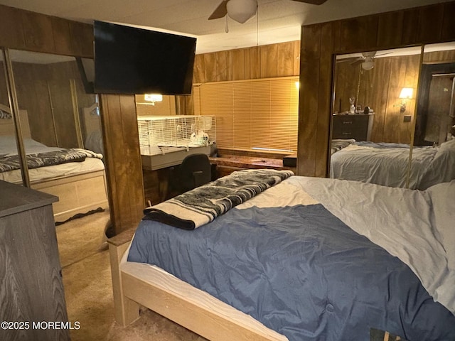 65 Lincoln St, Howell, NJ 07731 - carpeted bedroom with wood walls, a ceiling fan, and a closet