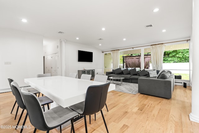 606 Deal Rd, Oakhurst, NJ 07755 - dining area featuring light wood finished floors, recessed lighting, and baseboard heating