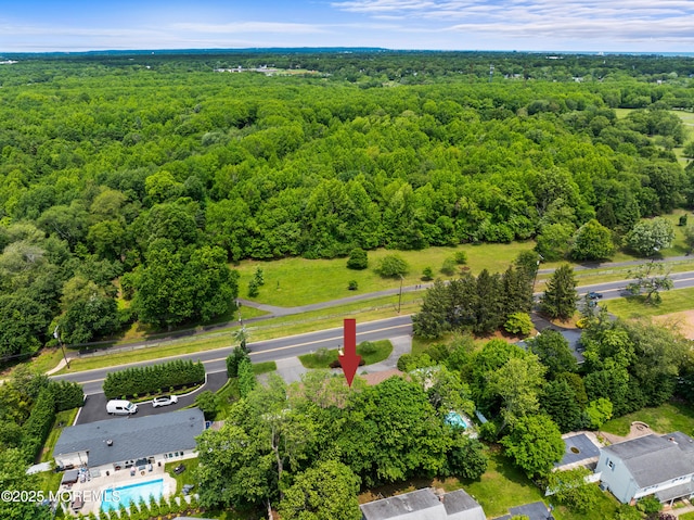 606 Deal Rd, Oakhurst, NJ 07755 - drone / aerial view of a heavily wooded area and a pool area