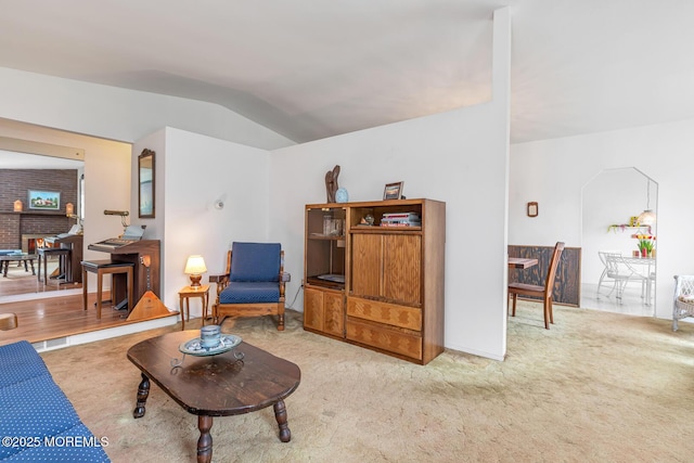 4 Mason Dr, Hazlet, NJ 07730 - carpeted living room featuring lofted ceiling