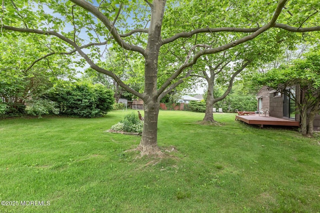 4 Mason Dr, Hazlet, NJ 07730 - view of green lawn featuring a deck
