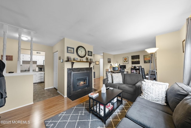 516 Wellington Pl, Aberdeen, NJ 07747 - living room featuring dark wood-style flooring and a fireplace with flush hearth