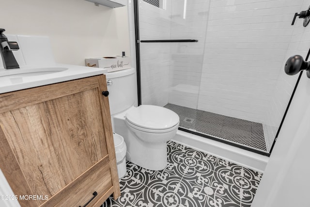 123 W Cove Way, Lavallette, NJ 08735 - full bathroom with toilet, a stall shower, vanity, and tile patterned floors