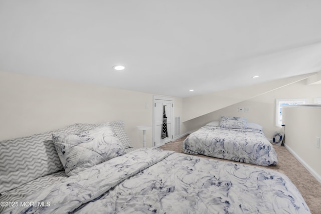 123 W Cove Way, Lavallette, NJ 08735 - bedroom with carpet floors, baseboards, recessed lighting, and lofted ceiling