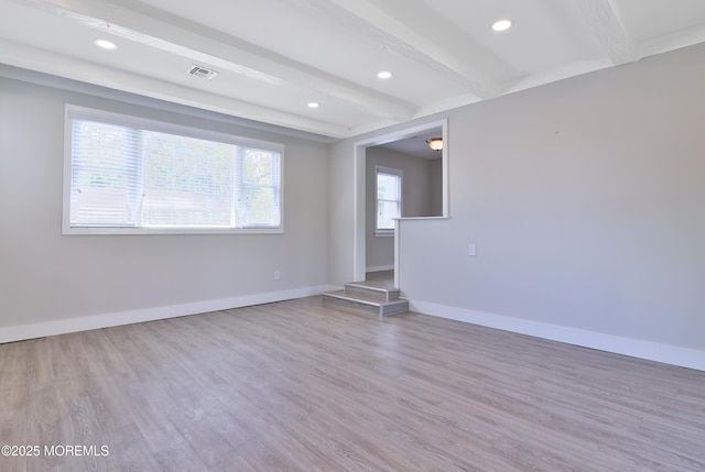68 Elm St, Beachwood, NJ 08722 - unfurnished room with beam ceiling, light wood finished floors, baseboards, and recessed lighting