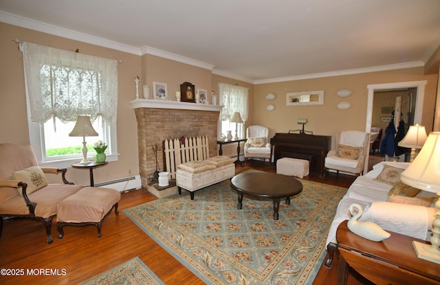 503 Page Ave, Allenhurst, NJ 07711 - living area with baseboard heating, wood finished floors, healthy amount of natural light, and ornamental molding