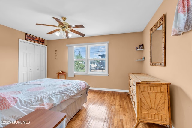 21 Clearwater Way, Toms River, NJ 08753 - bedroom featuring light wood-type flooring, baseboards, ceiling fan, and a closet