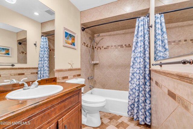 21 Clearwater Way, Toms River, NJ 08753 - full bathroom featuring tile walls, shower / bath combo, toilet, and vanity