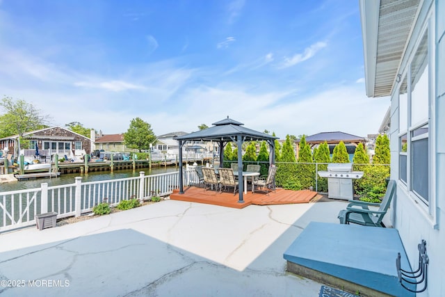 21 Clearwater Way, Toms River, NJ 08753 - view of patio featuring outdoor dining area, a gazebo, grilling area, and a deck with water view