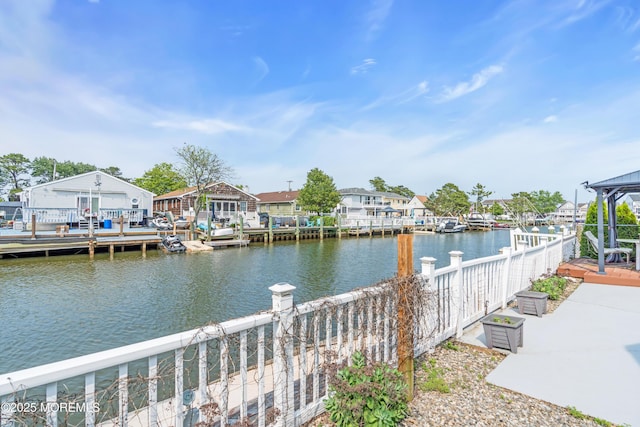 21 Clearwater Way, Toms River, NJ 08753 - dock area with a water view, a residential view, and a gazebo