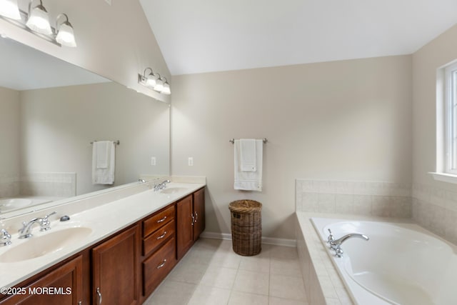 7 Topaz Dr, Jackson, NJ 08527 - full bath featuring double vanity, a bath, tile patterned flooring, and lofted ceiling