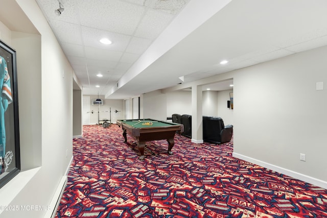 7 Topaz Dr, Jackson, NJ 08527 - rec room featuring billiards table, carpet, a drop ceiling, and recessed lighting